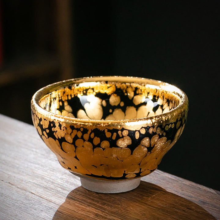 Buddha Stones 24K Złoty Wzór Plamkowy Chiński Jianzhan Ceramiczny Filiżanka Do Herbaty Kung Fu Miska Z Pudełkiem Prezentowym