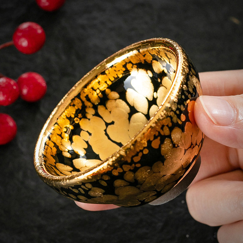 Buddha Stones 24K Złoty Wzór Plamkowy Chiński Jianzhan Ceramiczny Filiżanka Do Herbaty Kung Fu Miska Z Pudełkiem Prezentowym