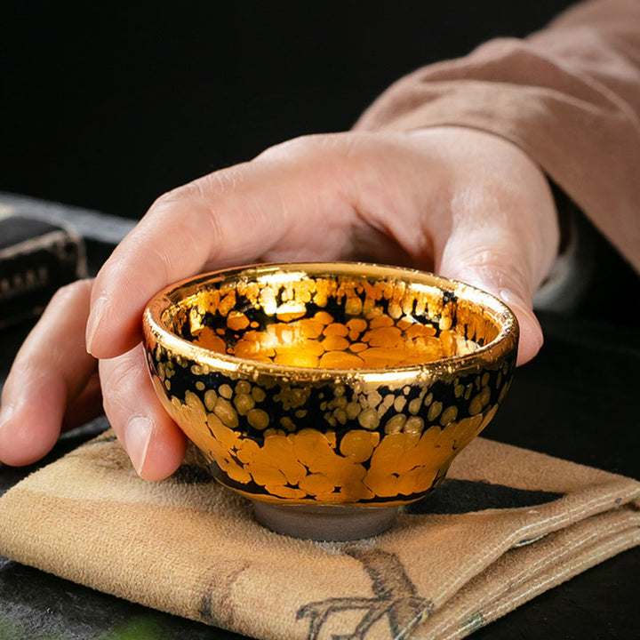 Buddha Stones 24K Złoty Wzór Plamkowy Chiński Jianzhan Ceramiczny Filiżanka Do Herbaty Kung Fu Miska Z Pudełkiem Prezentowym