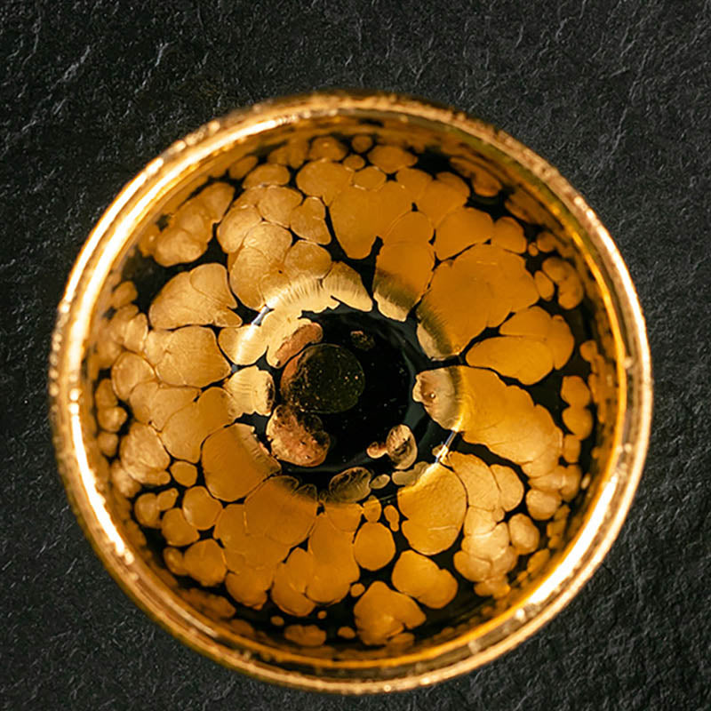 Buddha Stones 24K Złoty Wzór Plamkowy Chiński Jianzhan Ceramiczny Filiżanka Do Herbaty Kung Fu Miska Z Pudełkiem Prezentowym