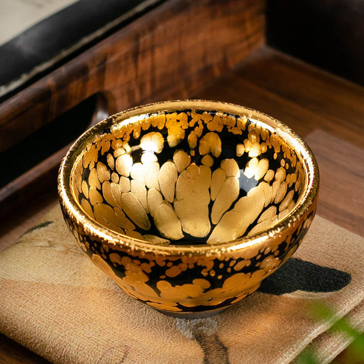 Buddha Stones 24K Złoty Wzór Plamkowy Chiński Jianzhan Ceramiczny Filiżanka Do Herbaty Kung Fu Miska Z Pudełkiem Prezentowym