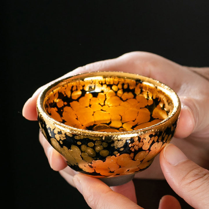 Buddha Stones 24K Złoty Wzór Plamkowy Chiński Jianzhan Ceramiczny Filiżanka Do Herbaty Kung Fu Miska Z Pudełkiem Prezentowym
