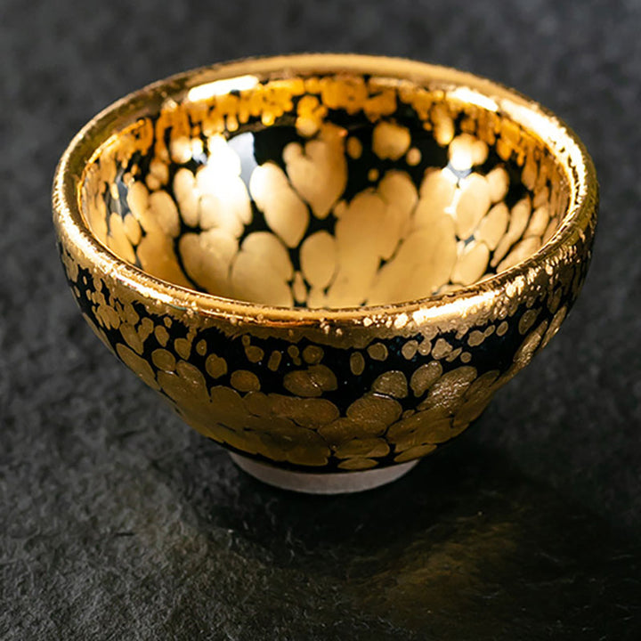 Buddha Stones 24K Złoty Wzór Plamkowy Chiński Jianzhan Ceramiczny Filiżanka Do Herbaty Kung Fu Miska Z Pudełkiem Prezentowym