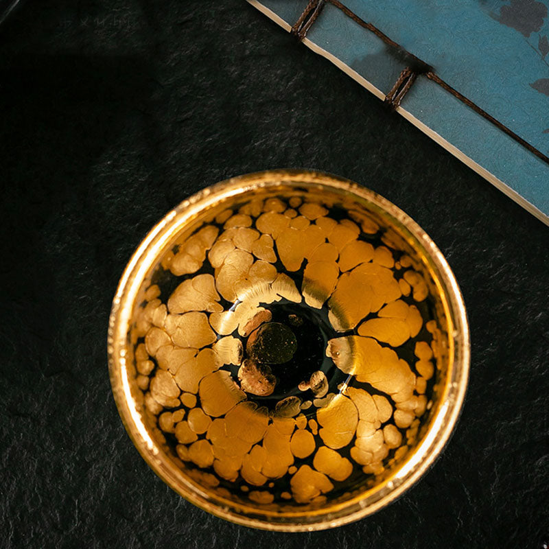 Buddha Stones 24K Złoty Wzór Plamkowy Chiński Jianzhan Ceramiczny Filiżanka Do Herbaty Kung Fu Miska Z Pudełkiem Prezentowym