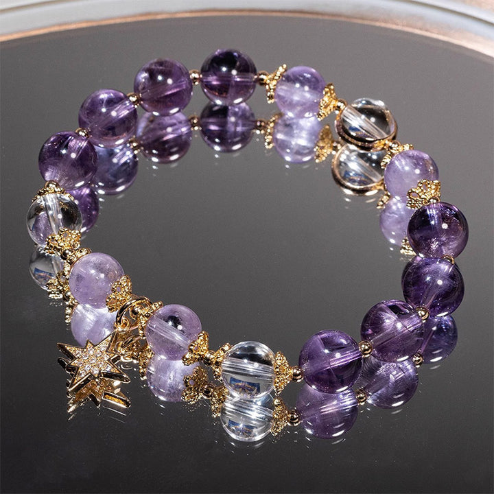 Bransoletka z zawieszkami z naturalnego ametystu i wewnętrznego spokoju z Buddha Stones
