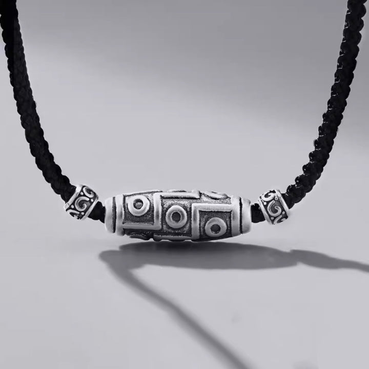 Buddha Stones 999 Srebro Sterling Dziewięciooki Dzi Koralik Wzór Ochrona Naszyjnik Wisiorek Lina