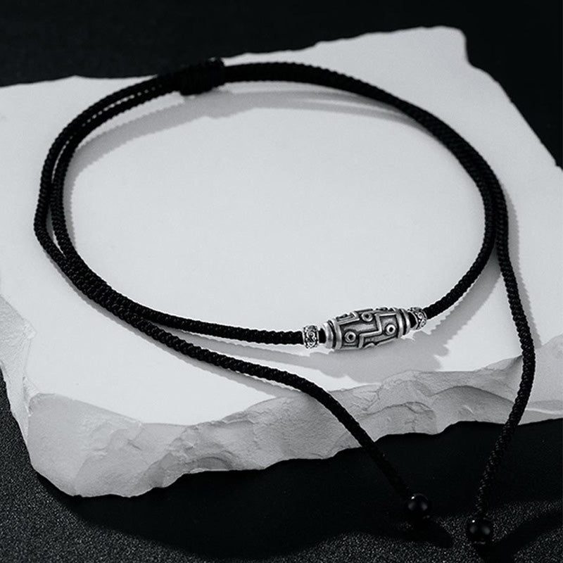 Buddha Stones 999 Srebro Sterling Dziewięciooki Dzi Koralik Wzór Ochrona Naszyjnik Wisiorek Lina