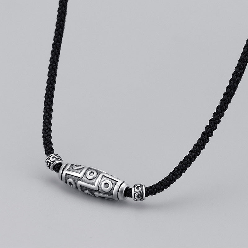 Buddha Stones 999 Srebro Sterling Dziewięciooki Dzi Koralik Wzór Ochrona Naszyjnik Wisiorek Lina