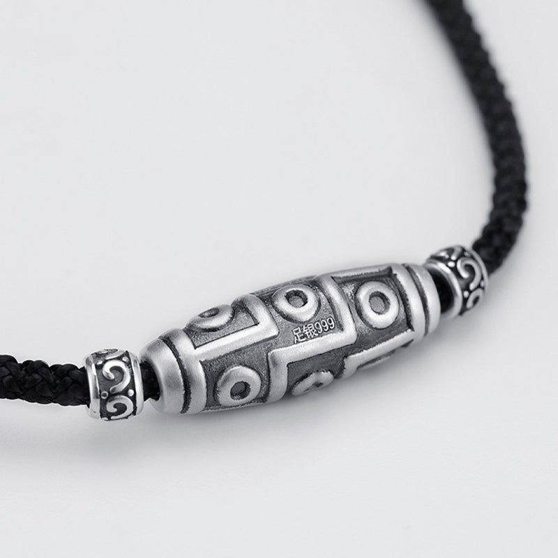 Buddha Stones 999 Srebro Sterling Dziewięciooki Dzi Koralik Wzór Ochrona Naszyjnik Wisiorek Lina