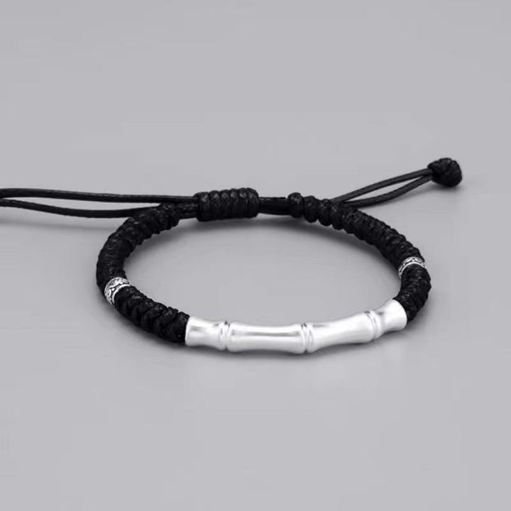 Buddha Stones 999 Srebro Sterling Wzór Kości Szczęścia Bransoletka Pleciona Lina