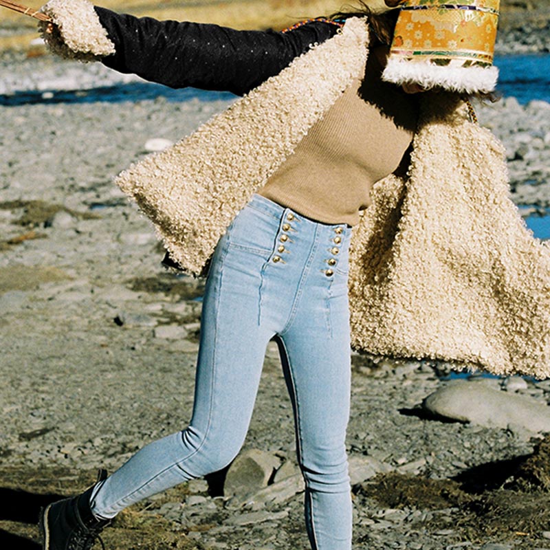 Buddha Stones Tybetańskie Ubrania Lhasa Polar Podszyty Top Zimowy Ubrania Damskie - image 7