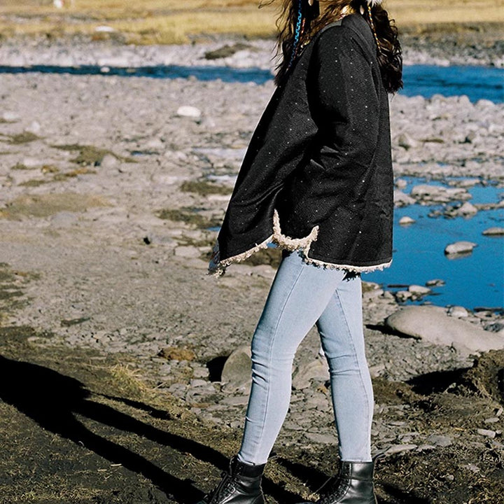 Buddha Stones Tybetańskie Ubrania Lhasa Polar Podszyty Top Zimowy Ubrania Damskie - image 9