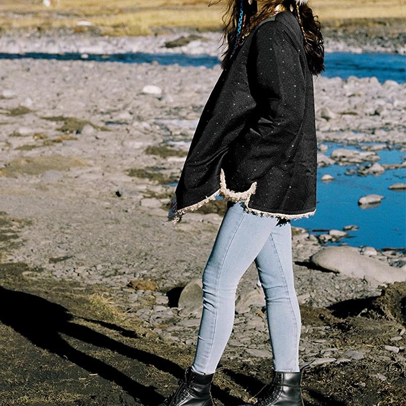 Buddha Stones Tybetańskie Ubrania Lhasa Polar Podszyty Top Zimowy Ubrania Damskie - image 9