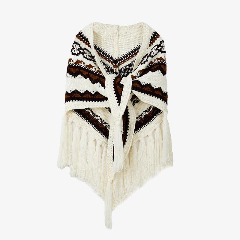 Buddha Stones Tybetański trójkątny szal w paski frędzle zimowy przytulny szalik podróżny otulacz - image 12