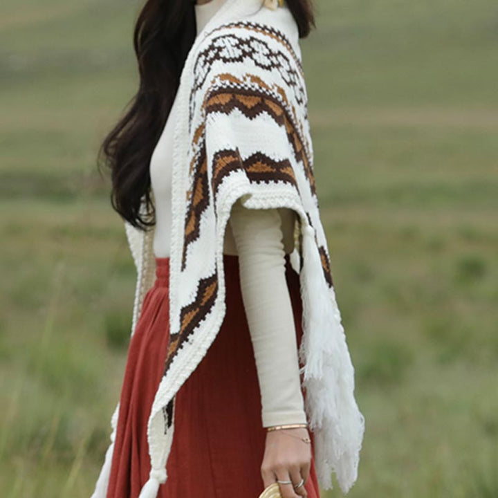 Buddha Stones Tybetański trójkątny szal w paski frędzle zimowy przytulny szalik podróżny otulacz - image 8