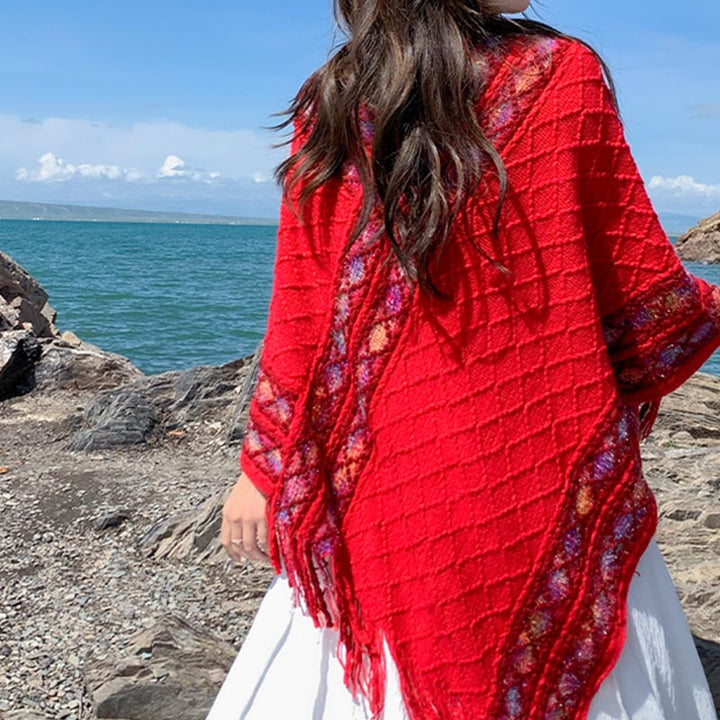 Buddha Stones Tybetańskie Kolorowe Paski Wzór Rombów Chwosty Sweter Zimowy Przytulny Podróżny Szalik Otulacz - image 15