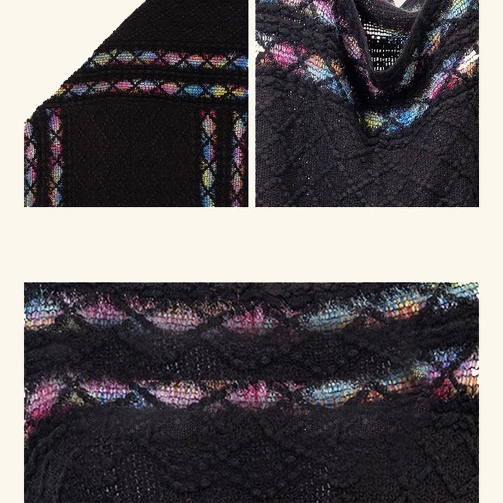 Buddha Stones Tybetańskie Kolorowe Paski Wzór Rombów Chwosty Sweter Zimowy Przytulny Podróżny Szalik Otulacz - image 11