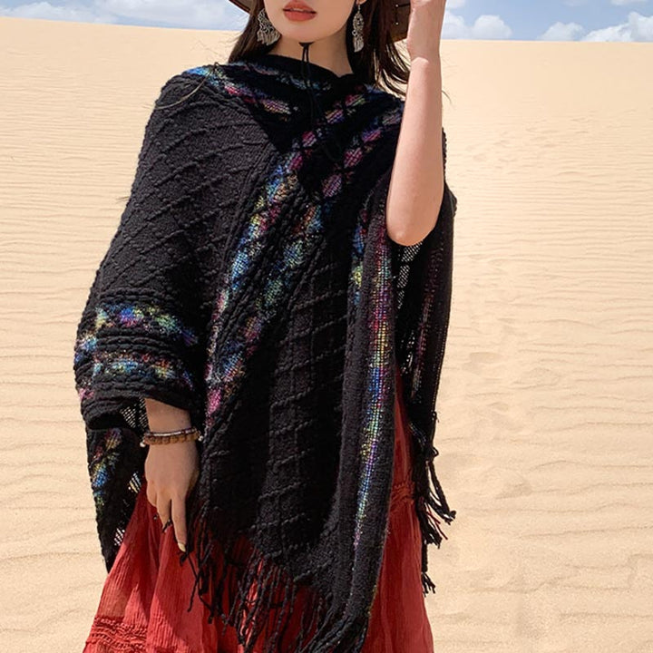 Buddha Stones Tybetańskie Kolorowe Paski Wzór Rombów Chwosty Sweter Zimowy Przytulny Podróżny Szalik Otulacz - image 7