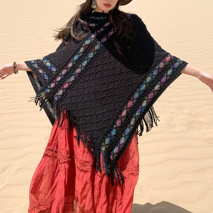 Buddha Stones Tybetańskie Kolorowe Paski Wzór Rombów Chwosty Sweter Zimowy Przytulny Podróżny Szalik Otulacz - image 8