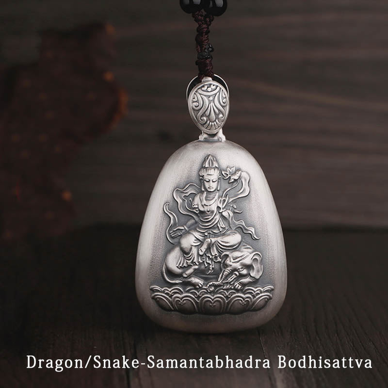 Buddha Stones 999 Srebro Chińskie Zodiak Natal Budda Sutra Serca Grawerowany Naszyjnik Ochronny Wisiorek