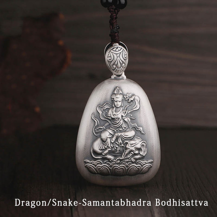 Buddha Stones 999 Srebro Chińskie Zodiak Natal Budda Sutra Serca Grawerowany Naszyjnik Ochronny Wisiorek