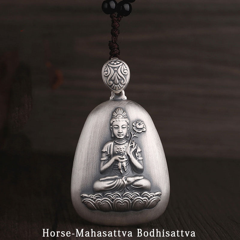 Buddha Stones 999 Srebro Chińskie Zodiak Natal Budda Sutra Serca Grawerowany Naszyjnik Ochronny Wisiorek