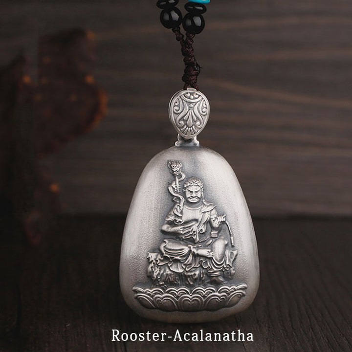 Buddha Stones 999 Srebro Chińskie Zodiak Natal Budda Sutra Serca Grawerowany Naszyjnik Ochronny Wisiorek