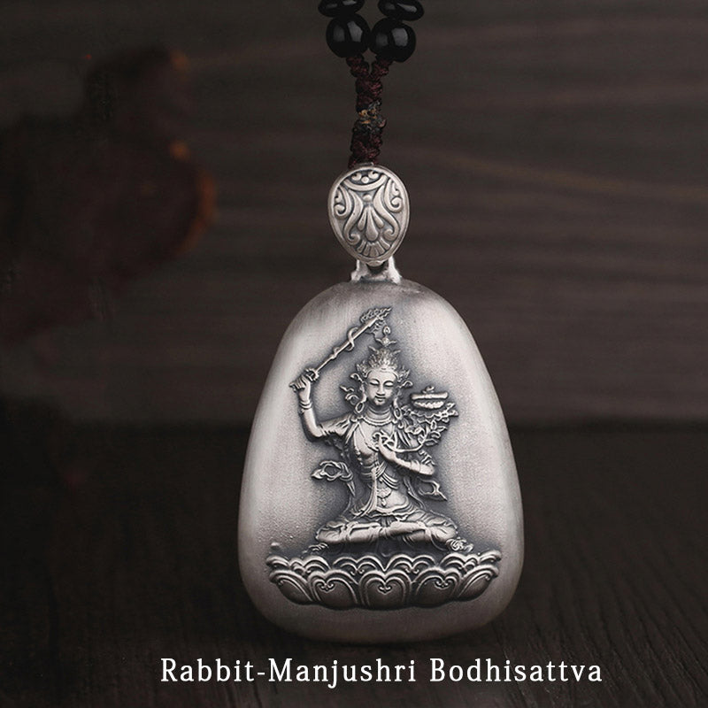 Buddha Stones 999 Srebro Chińskie Zodiak Natal Budda Sutra Serca Grawerowany Naszyjnik Ochronny Wisiorek