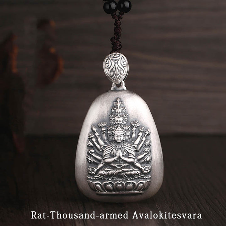 Buddha Stones 999 Srebro Chińskie Zodiak Natal Budda Sutra Serca Grawerowany Naszyjnik Ochronny Wisiorek