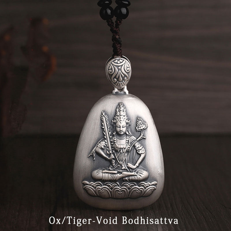 Buddha Stones 999 Srebro Chińskie Zodiak Natal Budda Sutra Serca Grawerowany Naszyjnik Ochronny Wisiorek