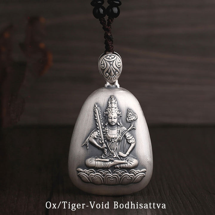 Buddha Stones 999 Srebro Chińskie Zodiak Natal Budda Sutra Serca Grawerowany Naszyjnik Ochronny Wisiorek