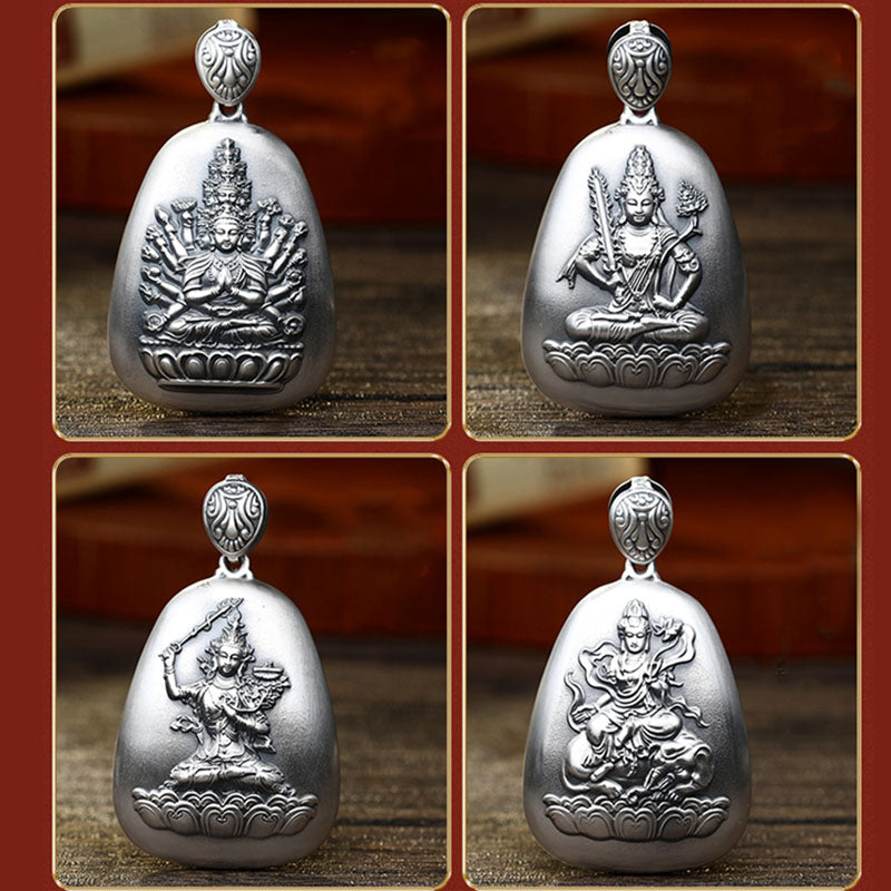 Buddha Stones 999 Srebro Chińskie Zodiak Natal Budda Sutra Serca Grawerowany Naszyjnik Ochronny Wisiorek - image 1