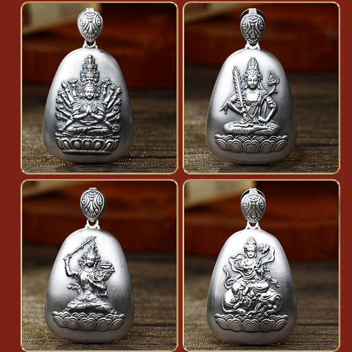 Buddha Stones 999 Srebro Chińskie Zodiak Natal Budda Sutra Serca Grawerowany Naszyjnik Ochronny Wisiorek - image 1