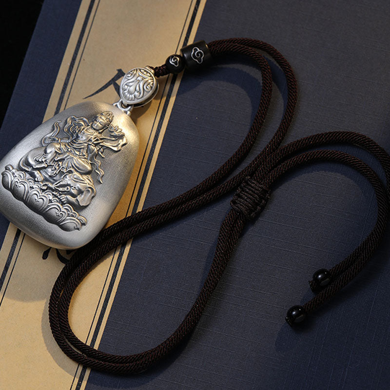 Buddha Stones 999 Srebro Chińskie Zodiak Natal Budda Sutra Serca Grawerowany Naszyjnik Ochronny Wisiorek