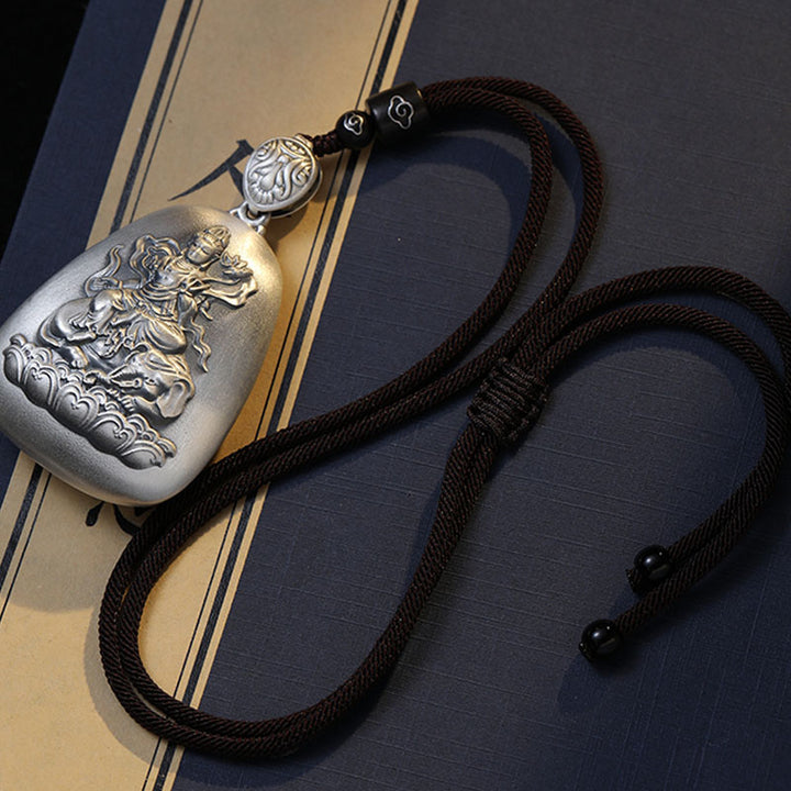 Buddha Stones 999 Srebro Chińskie Zodiak Natal Budda Sutra Serca Grawerowany Naszyjnik Ochronny Wisiorek