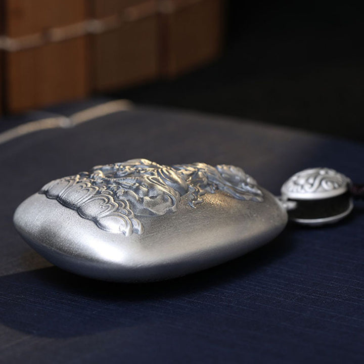 Buddha Stones 999 Srebro Chińskie Zodiak Natal Budda Sutra Serca Grawerowany Naszyjnik Ochronny Wisiorek