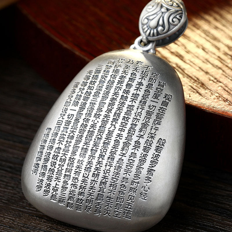 Buddha Stones 999 Srebro Chińskie Zodiak Natal Budda Sutra Serca Grawerowany Naszyjnik Ochronny Wisiorek