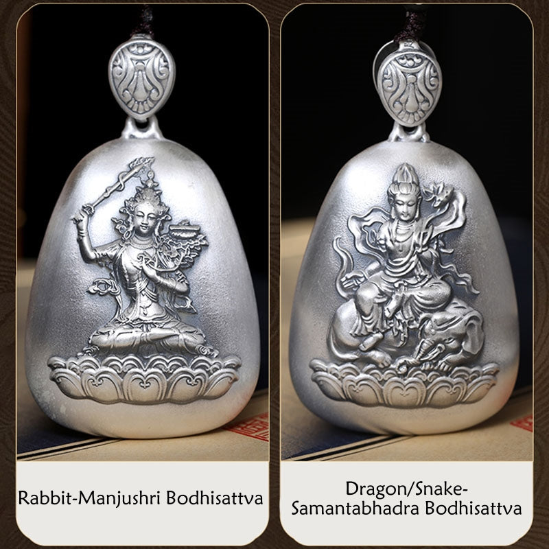 Buddha Stones 999 Srebro Chińskie Zodiak Natal Budda Sutra Serca Grawerowany Naszyjnik Ochronny Wisiorek