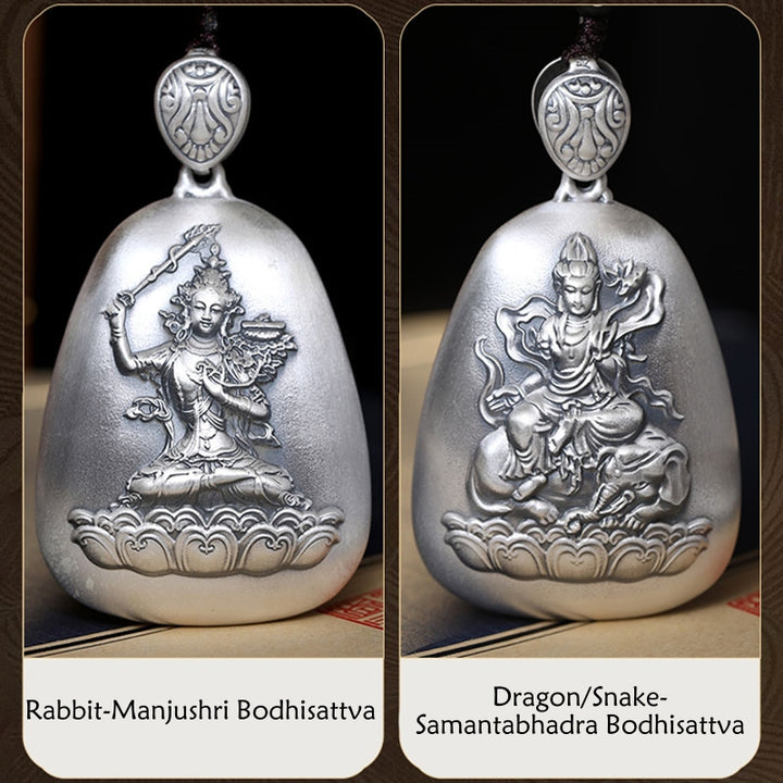 Buddha Stones 999 Srebro Chińskie Zodiak Natal Budda Sutra Serca Grawerowany Naszyjnik Ochronny Wisiorek
