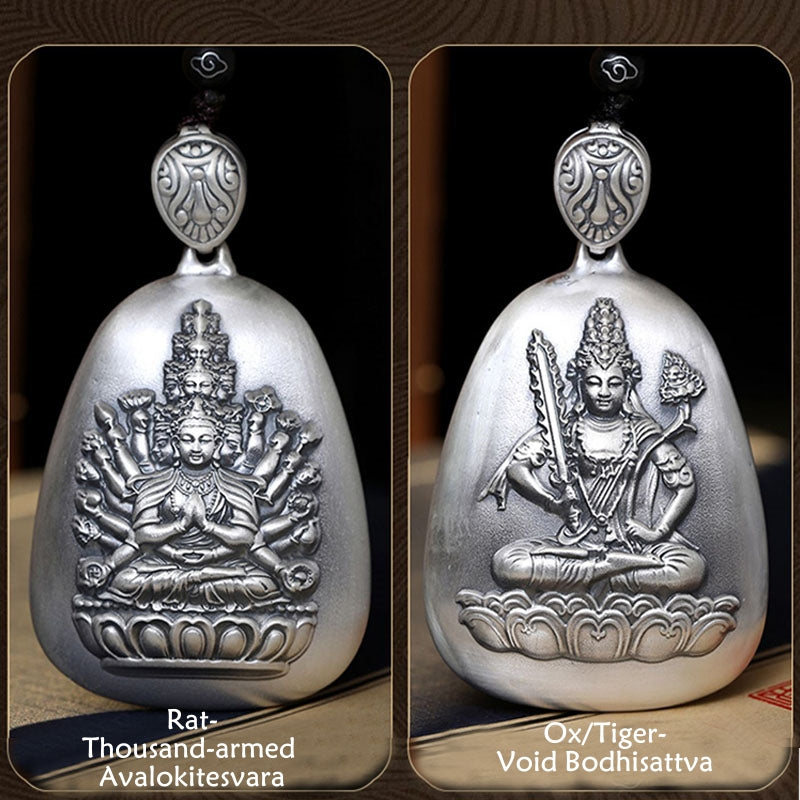 Buddha Stones 999 Srebro Chińskie Zodiak Natal Budda Sutra Serca Grawerowany Naszyjnik Ochronny Wisiorek