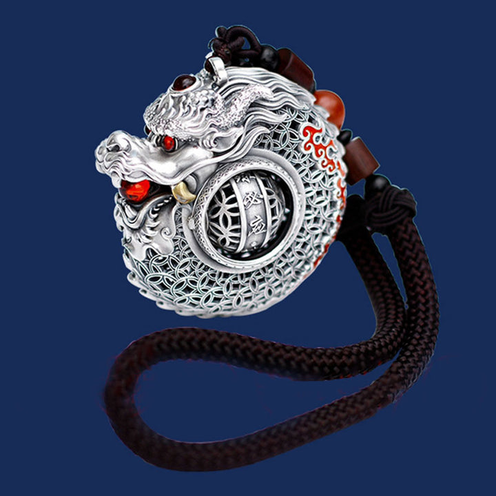 Buddha Stones 999 Srebro Sterling Rok Smoka Obrotowa Kula Pięć Elementów Miedziana Moneta Siła Wisząca Dekoracja