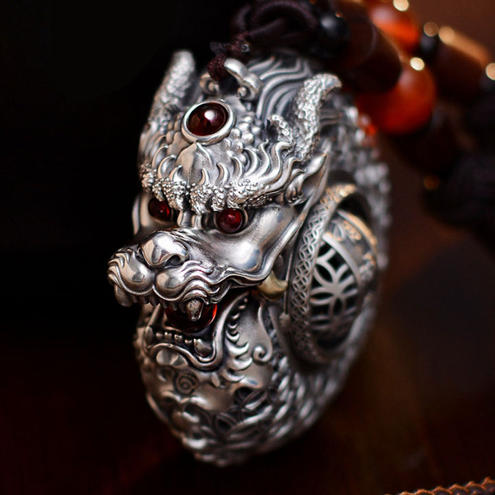 Buddha Stones 999 Srebro Sterling Rok Smoka Obrotowa Kula Pięć Elementów Miedziana Moneta Siła Wisząca Dekoracja