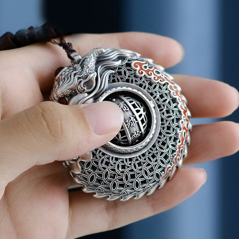 Buddha Stones 999 Srebro Sterling Rok Smoka Obrotowa Kula Pięć Elementów Miedziana Moneta Siła Wisząca Dekoracja