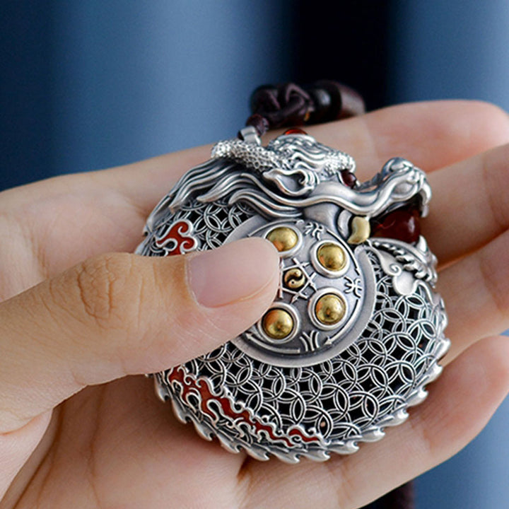 Buddha Stones 999 Srebro Sterling Rok Smoka Obrotowa Kula Pięć Elementów Miedziana Moneta Siła Wisząca Dekoracja