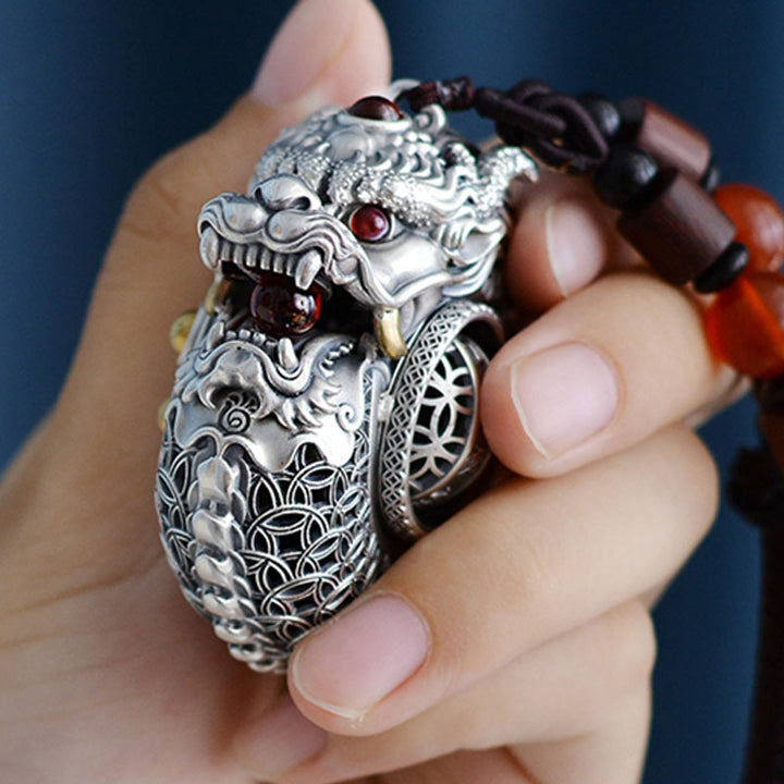 Buddha Stones 999 Srebro Sterling Rok Smoka Obrotowa Kula Pięć Elementów Miedziana Moneta Siła Wisząca Dekoracja