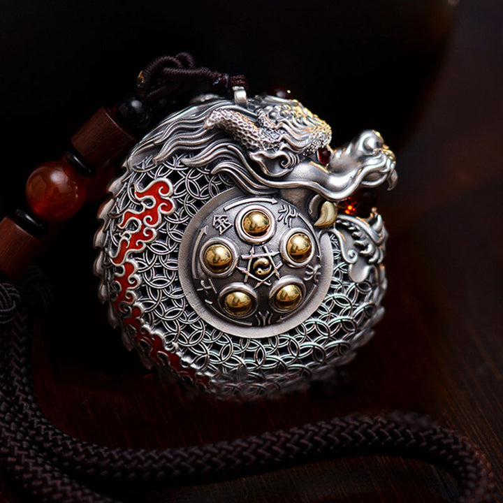 Buddha Stones 999 Srebro Sterling Rok Smoka Obrotowa Kula Pięć Elementów Miedziana Moneta Siła Wisząca Dekoracja