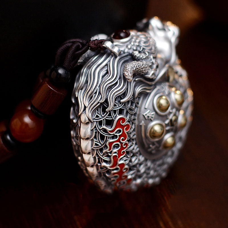 Buddha Stones 999 Srebro Sterling Rok Smoka Obrotowa Kula Pięć Elementów Miedziana Moneta Siła Wisząca Dekoracja