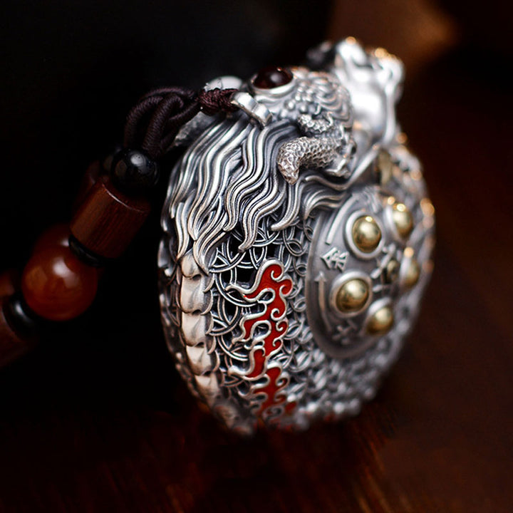 Buddha Stones 999 Srebro Sterling Rok Smoka Obrotowa Kula Pięć Elementów Miedziana Moneta Siła Wisząca Dekoracja