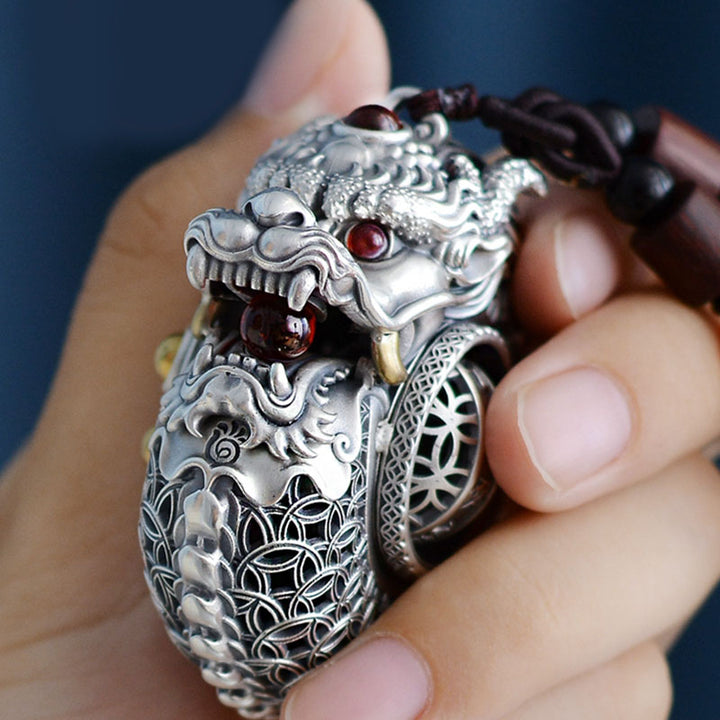 Buddha Stones 999 Srebro Sterling Rok Smoka Obrotowa Kula Pięć Elementów Miedziana Moneta Siła Wisząca Dekoracja