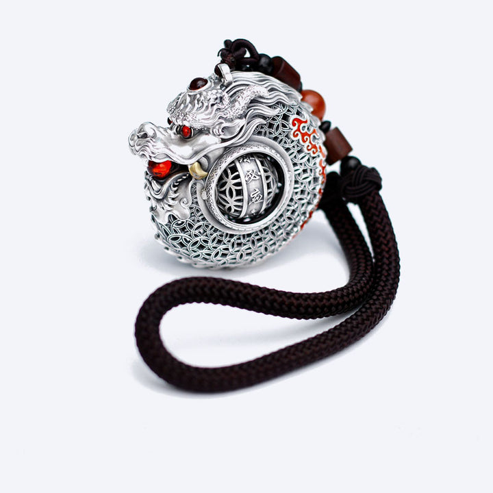 Buddha Stones 999 Srebro Sterling Rok Smoka Obrotowa Kula Pięć Elementów Miedziana Moneta Siła Wisząca Dekoracja
